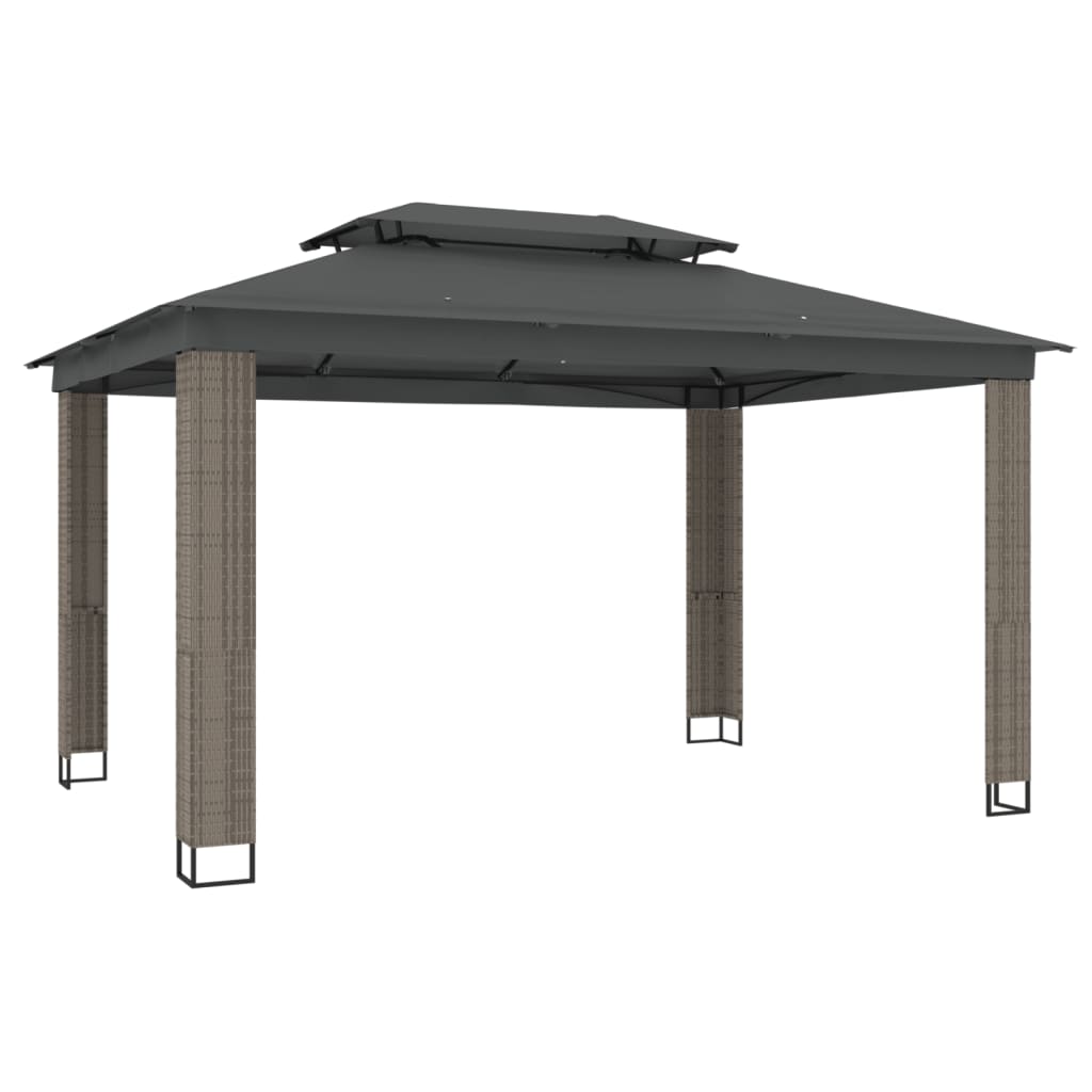 VidaXL Prieel met dubbel dak 3,94x2,96m staal antracietkleurig