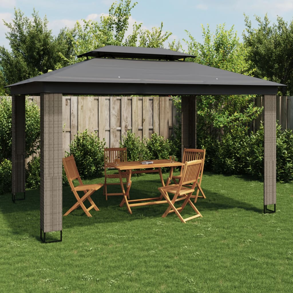 VidaXL Prieel met dubbel dak 3,94x2,96m staal antracietkleurig