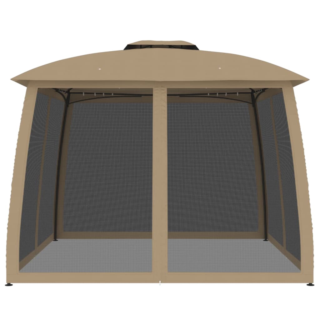 Vidaxl prieel zijwanden van gaas en dubbel dak 2,93x2,93m staal taupe