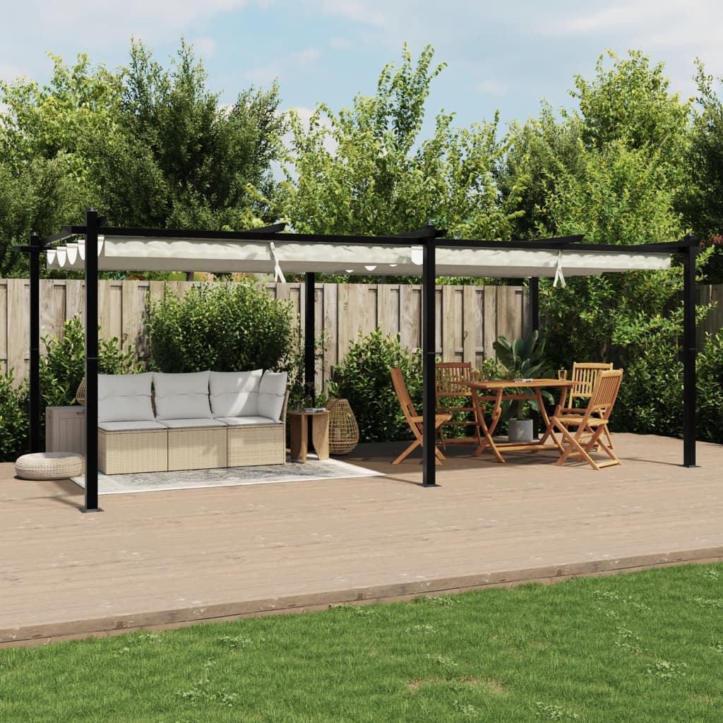 VidaXL Prieel met uittrekbaar dak 3x6m aluminium crèmekleurig