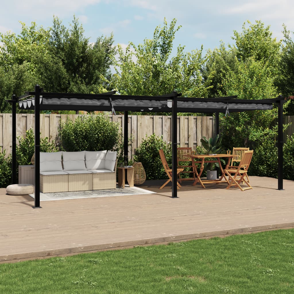 VidaXL Prieel met uittrekbaar dak 3x6m aluminium antracietkleurig