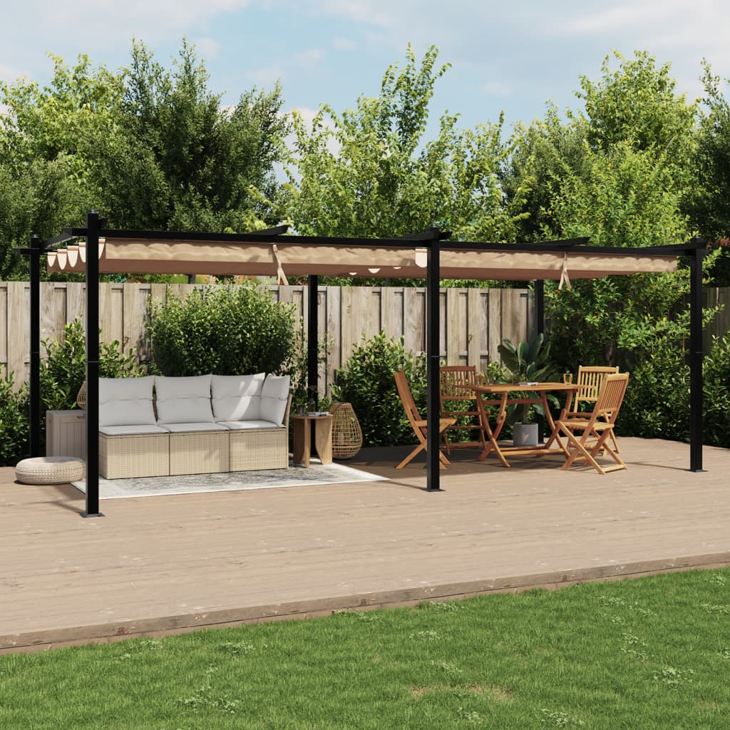VidaXL Prieel met uittrekbaar dak 3x6m aluminium taupe