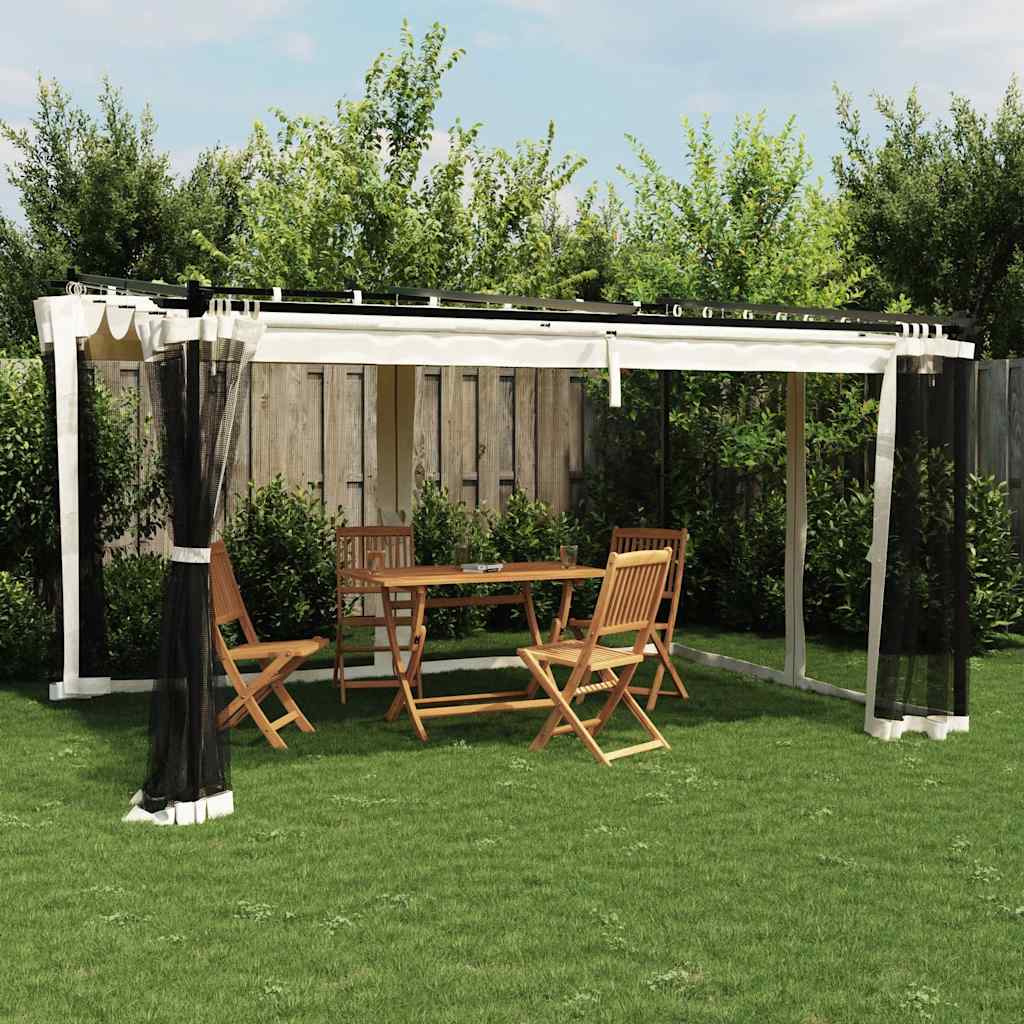 Vidaxl prieel met zijwanden van gaas 4x3m staal crèmekleurig