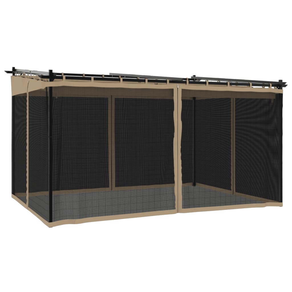 Vidaxl prieel met zijwanden van gaas 4x3m staal taupe