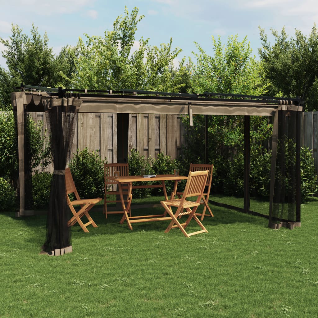 Vidaxl prieel met zijwanden van gaas 4x3m staal taupe