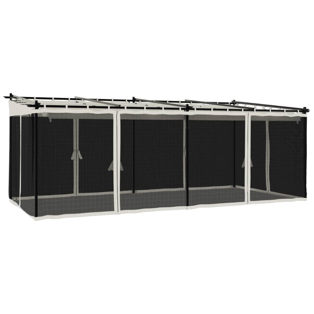 VidaXL Prieel met zijwanden van gaas 6x3m staal crèmekleurig