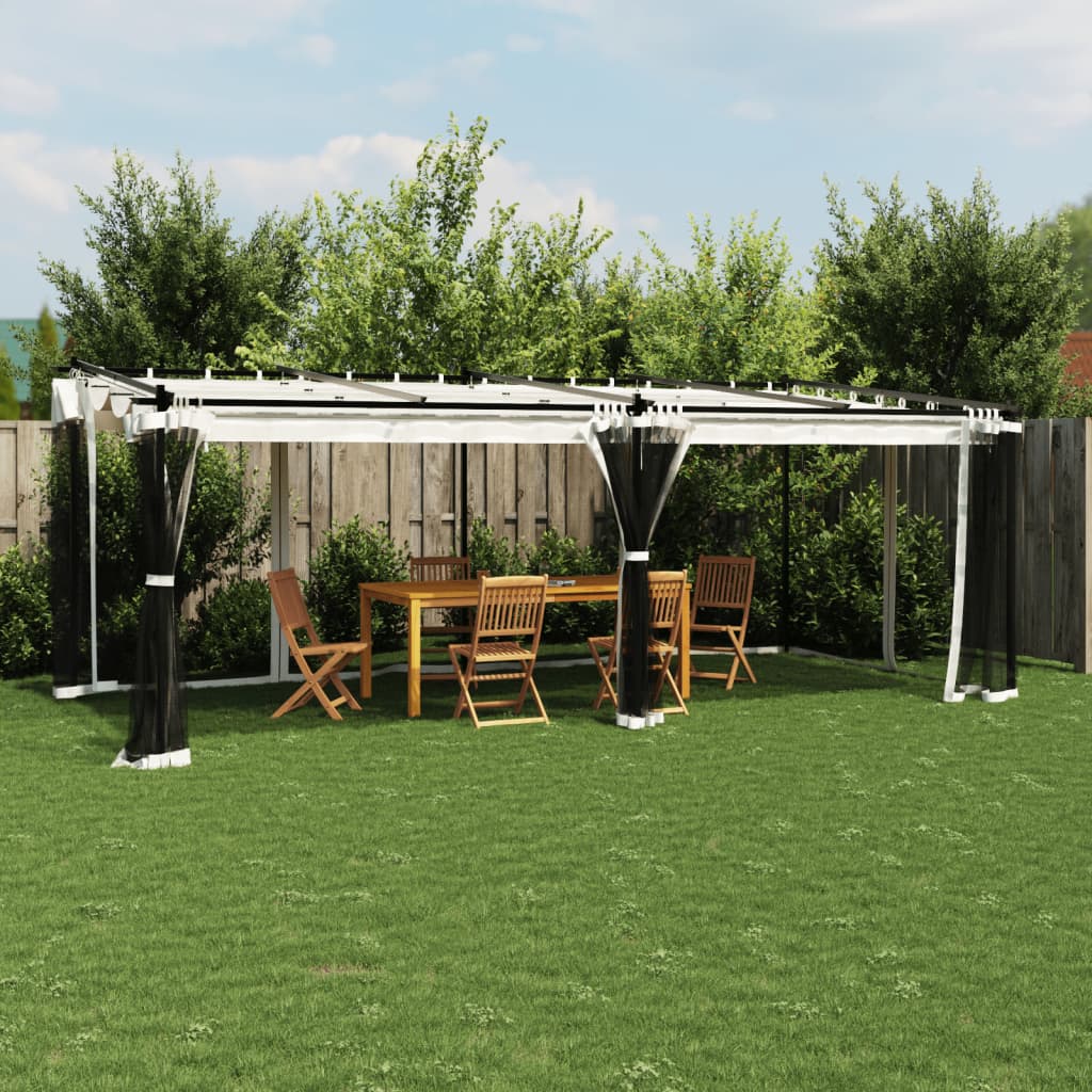 VidaXL Prieel met zijwanden van gaas 6x3m staal crèmekleurig