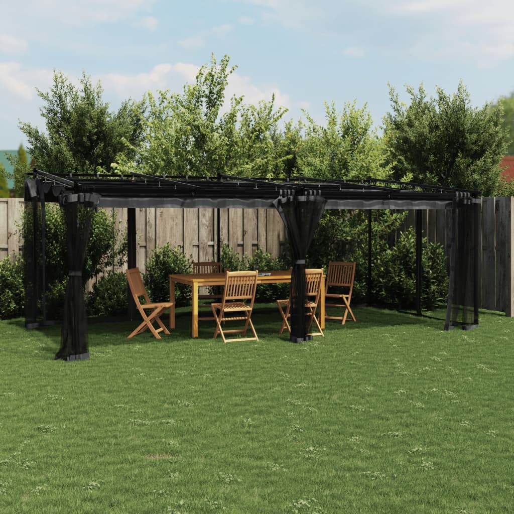VidaXL Prieel met zijwanden van gaas 6x3m staal antracietkleurig