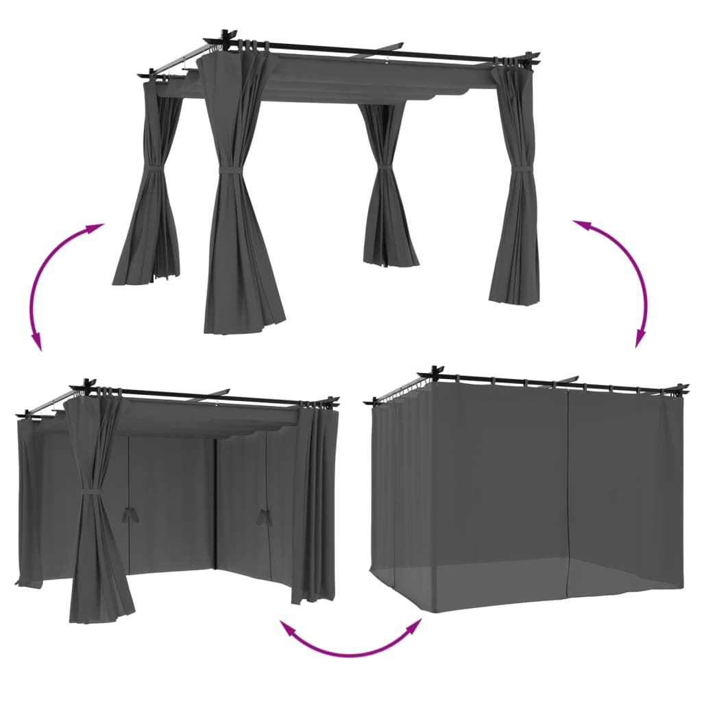 Vidaxl prieel met gordijnen 3x3m staal antracietkleurig
