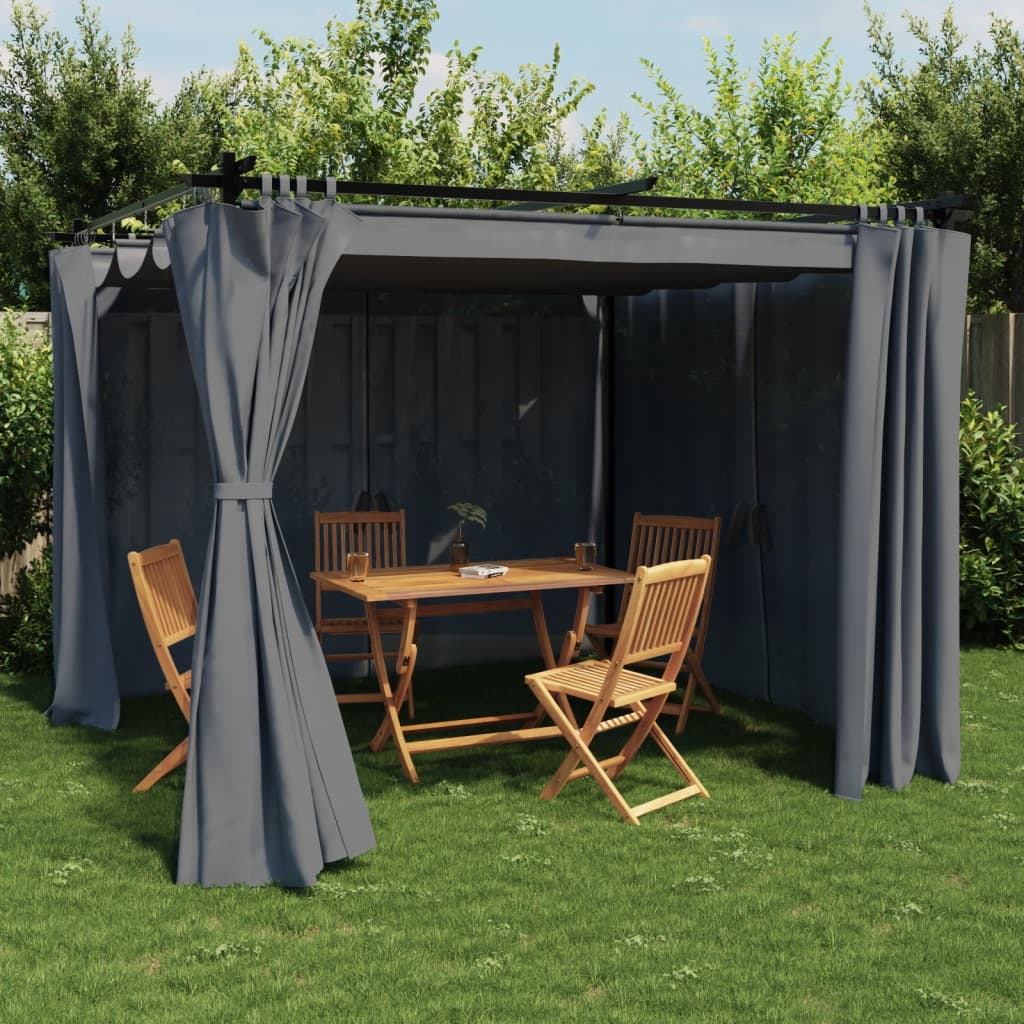 Vidaxl prieel met gordijnen 3x3m staal antracietkleurig