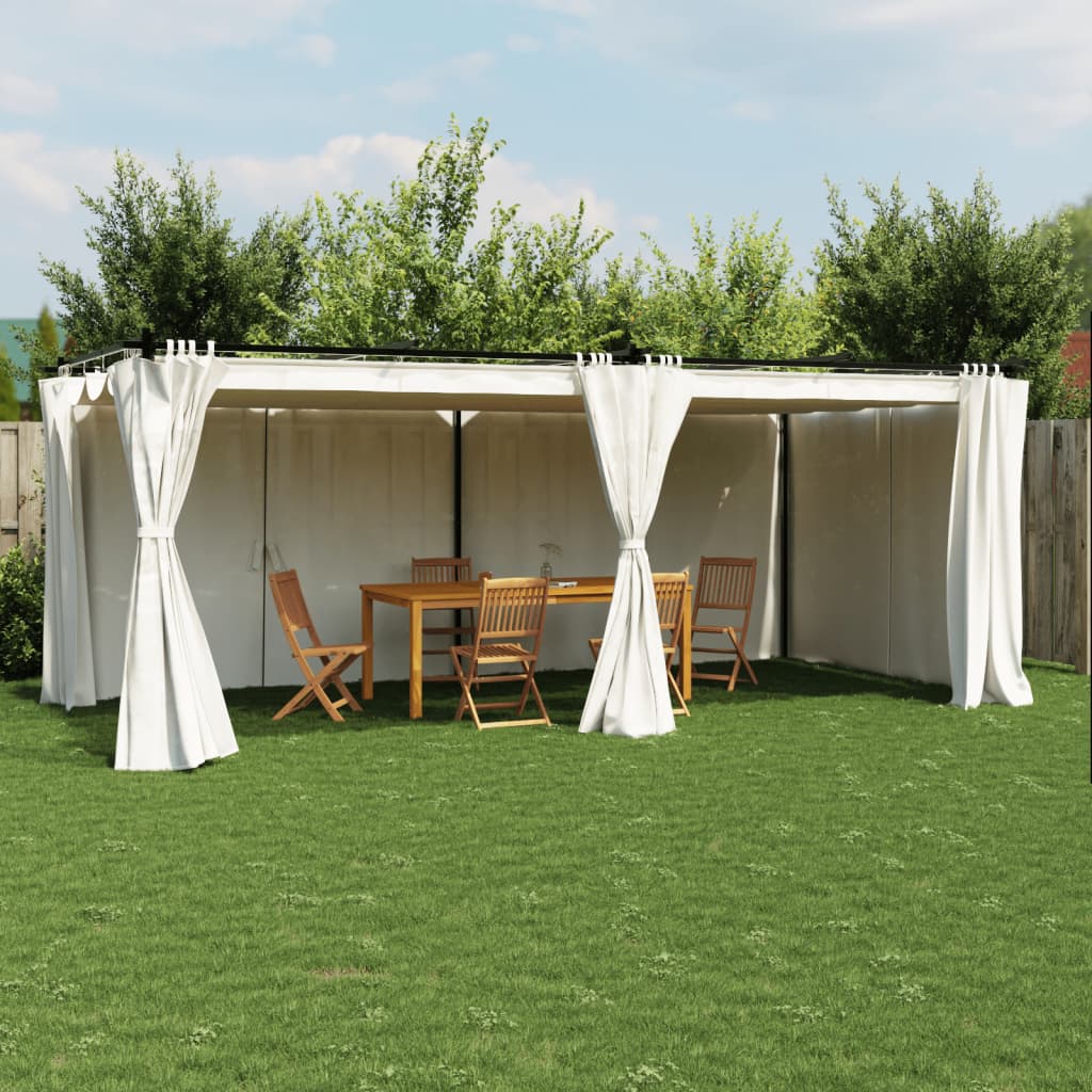 VidaXL Prieel met gordijnen 6x3m staal crèmekleurig