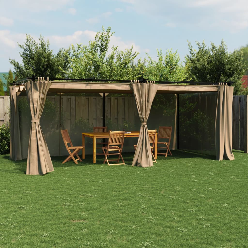 VidaXL Prieel met gordijnen 6x3m staal taupe