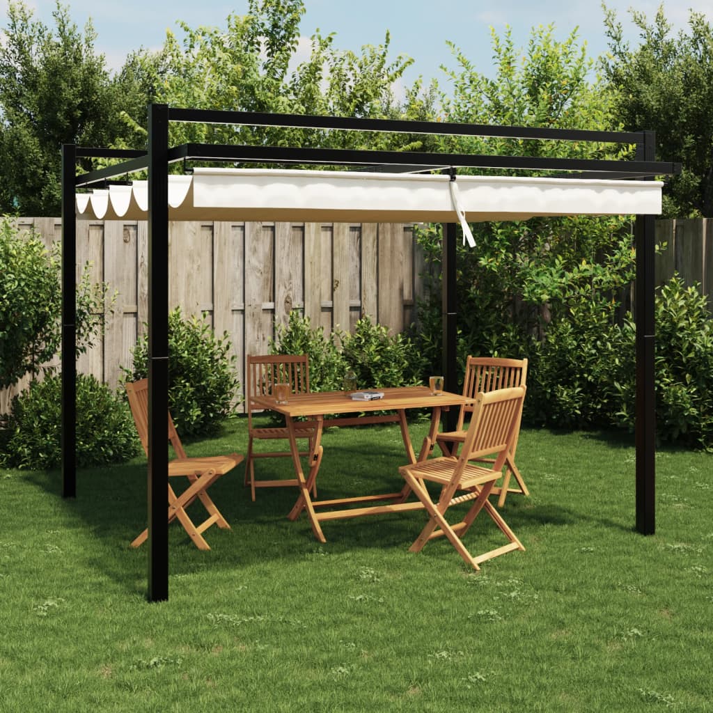 VidaXL Prieel met uittrekbaar dak 3x3m aluminium crèmekleurig