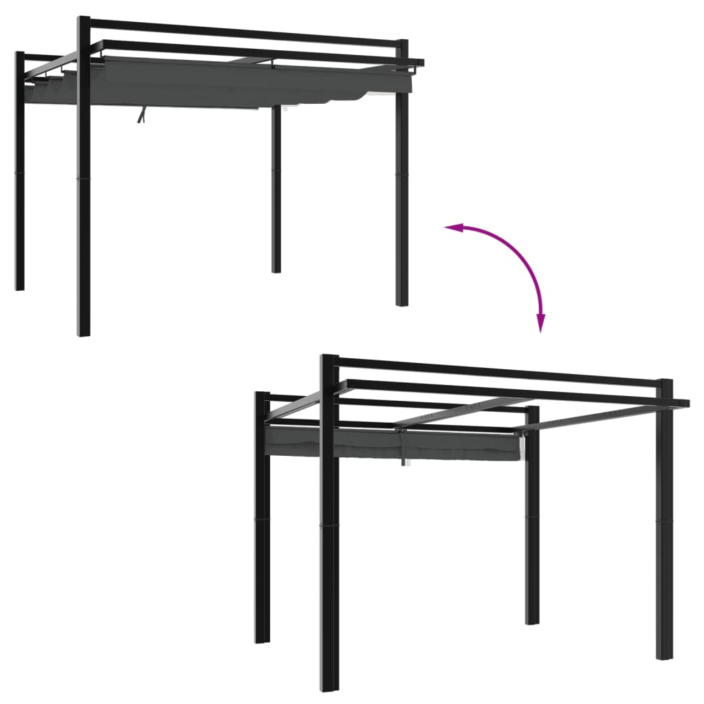 VidaXL Prieel met uittrekbaar dak 3x3m aluminium antracietkleurig