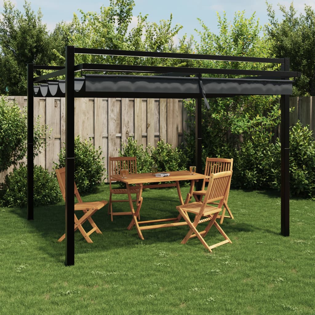 VidaXL Prieel met uittrekbaar dak 3x3m aluminium antracietkleurig