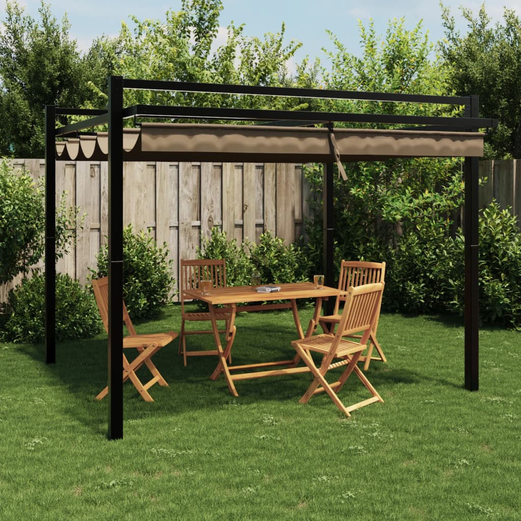 VidaXL Prieel met uittrekbaar dak 3x3m aluminium taupe