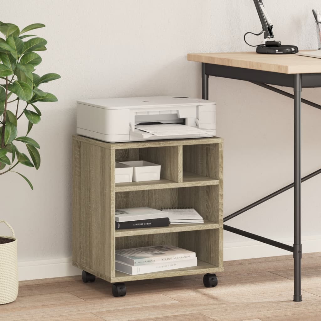 Vidaxl printerkastje met wielen 41x32x48 cm sonoma eikenkleurig