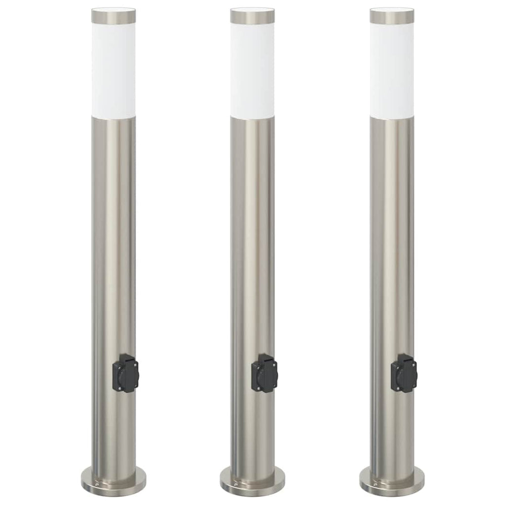 Vidaxl bolderverlichting met stopcontact 3 stuks 80 cm roestvrij staal ip44