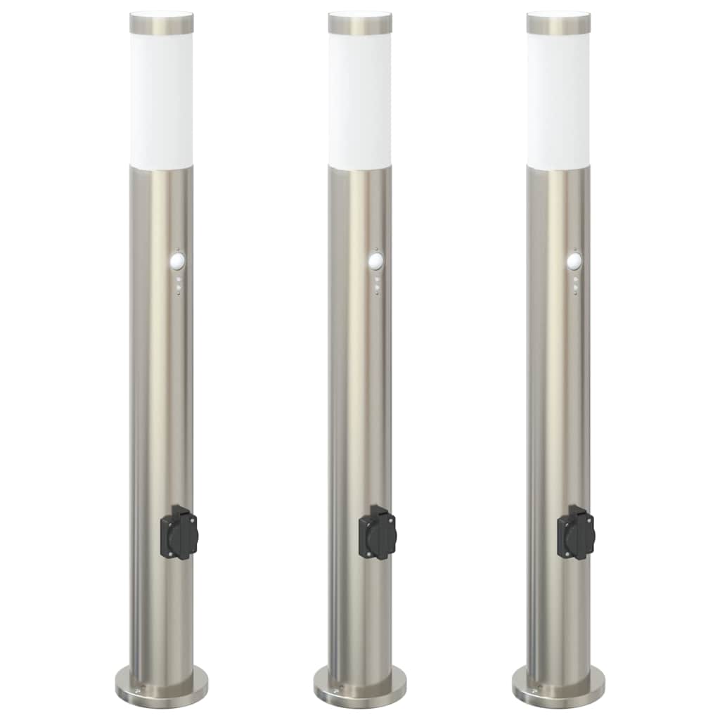 Vidaxl bolderverlichting met sensor en stopcontact 3 stuks 80 cm roestvrij staal ip44