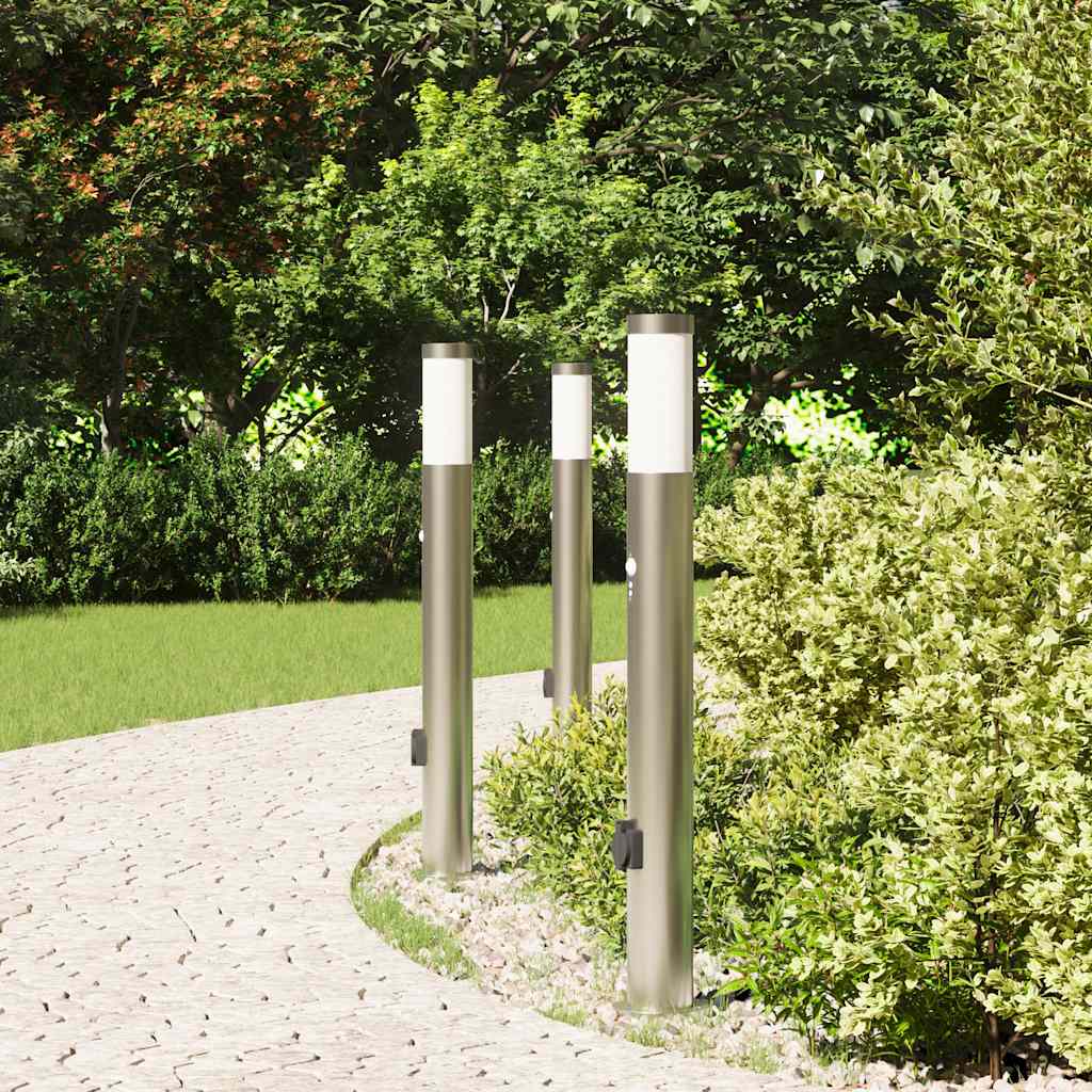 Vidaxl bolderverlichting met sensor en stopcontact 3 stuks 80 cm roestvrij staal ip44