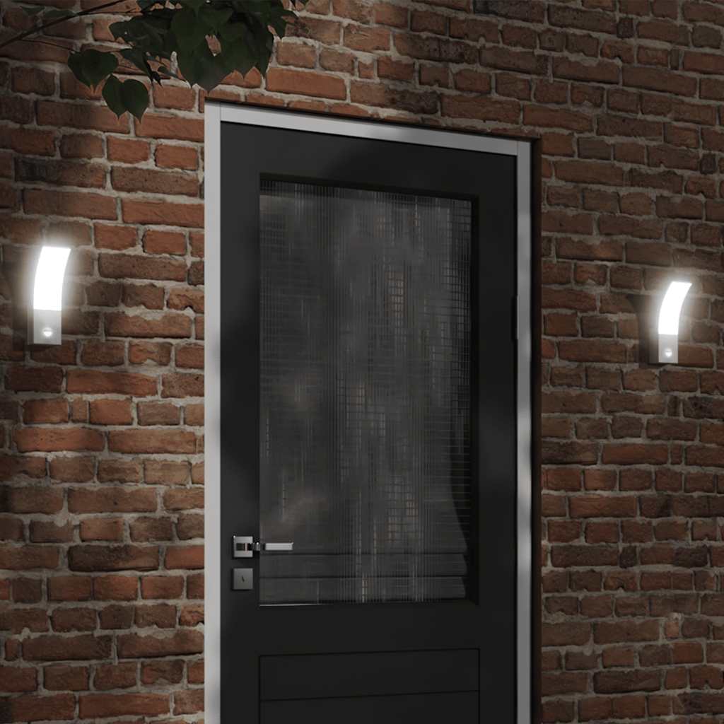 Vidaxl buitenwandlampen 2 st led met sensoren gegoten aluminium wit