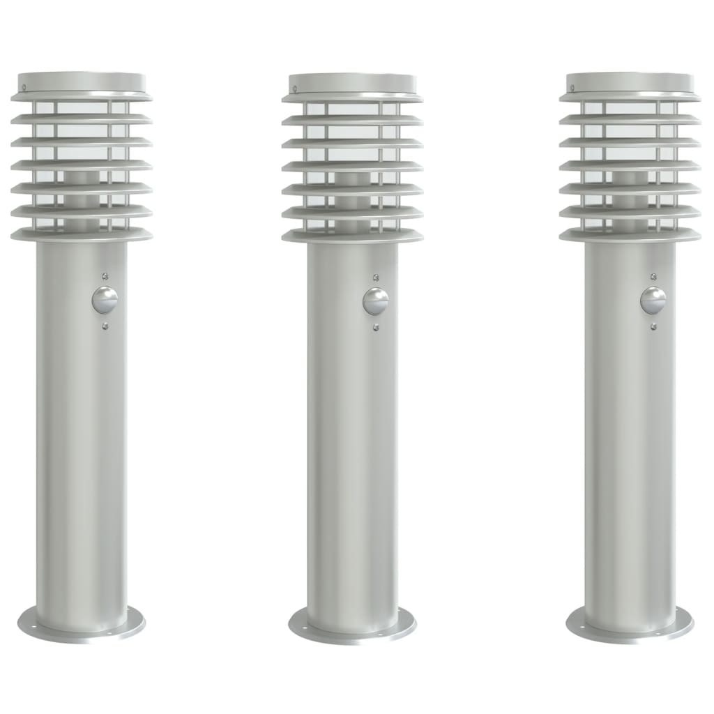 Vidaxl buitenvloerlampen 3 st met sensoren 60 cm roestvrijstaal zilver