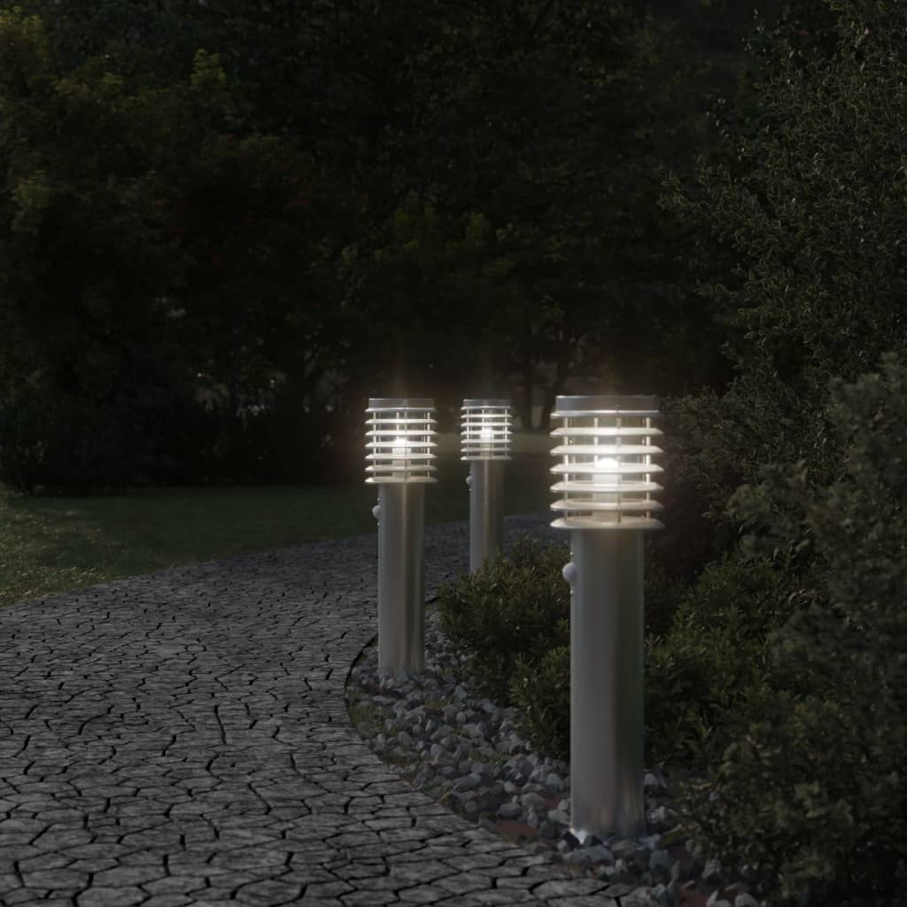 Vidaxl buitenvloerlampen 3 st met sensoren 60 cm roestvrijstaal zilver