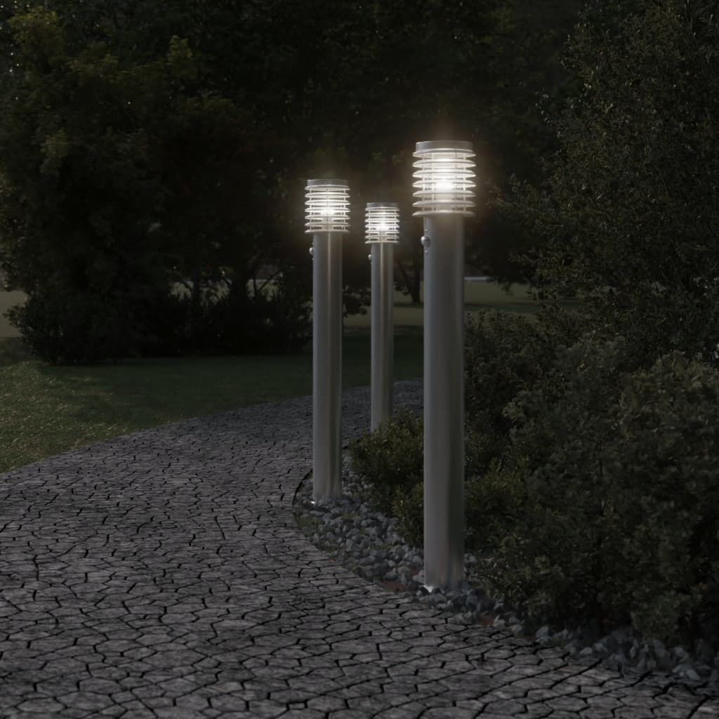 Vidaxl buitenvloerlampen 3 st met sensoren 110 cm roestvrijstaal zilver