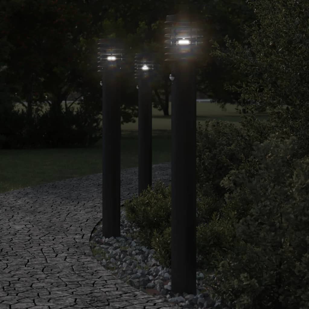 Vidaxl buitenvloerlampen 3 st met sensoren 110 cm roestvrijstaal zwart