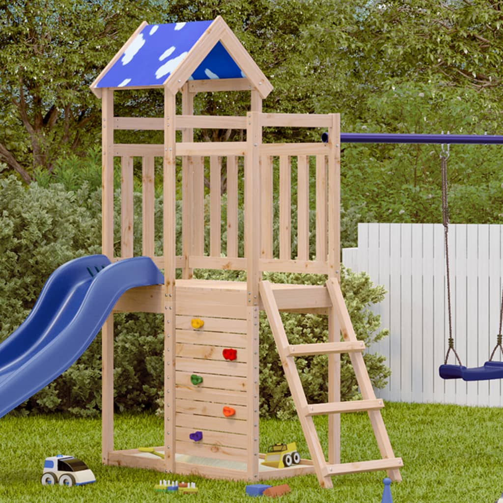 VidaXL Speeltoren met rotswand 110,5x52,5x215 cm massief groenhout