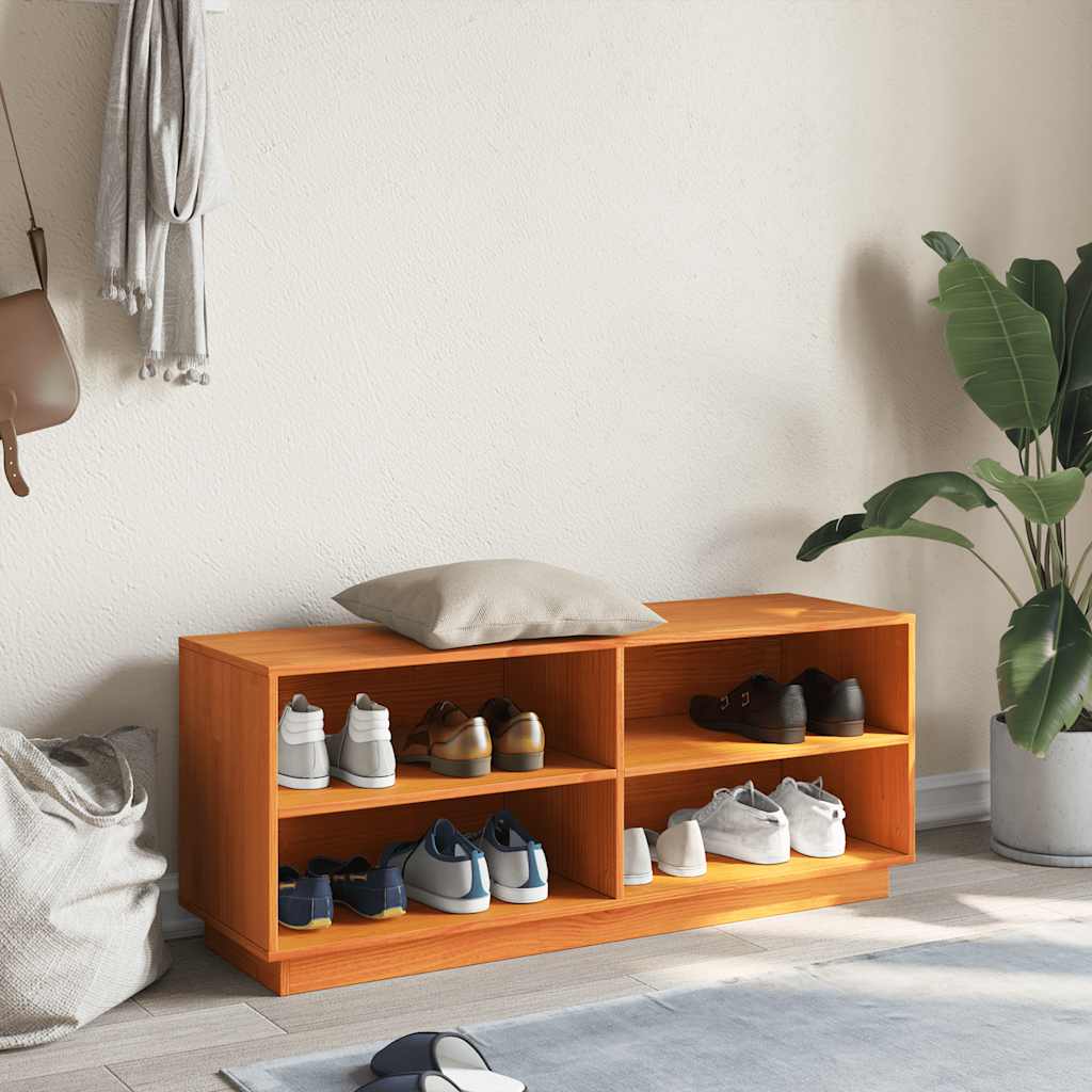 Vidaxl schoenenkast 110x34x45 cm massief groenhout wasbruin