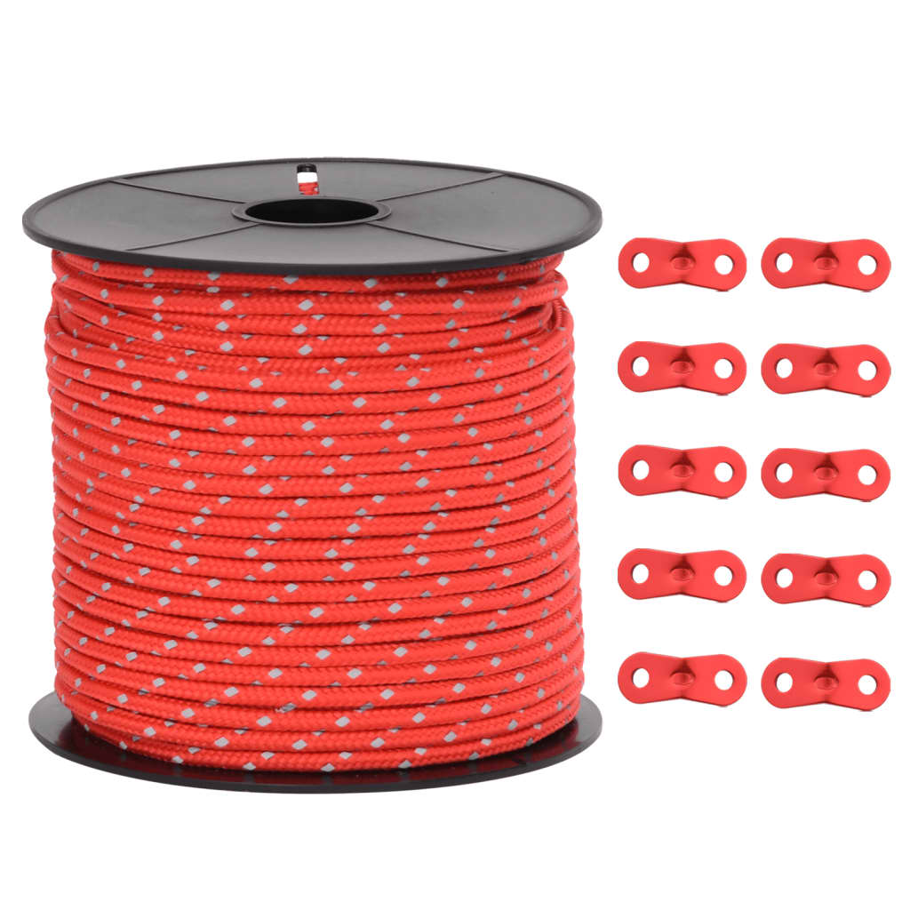 Vidaxl tentscheerlijn met reflecterende strips en steeksleutels 50 m 4 mm