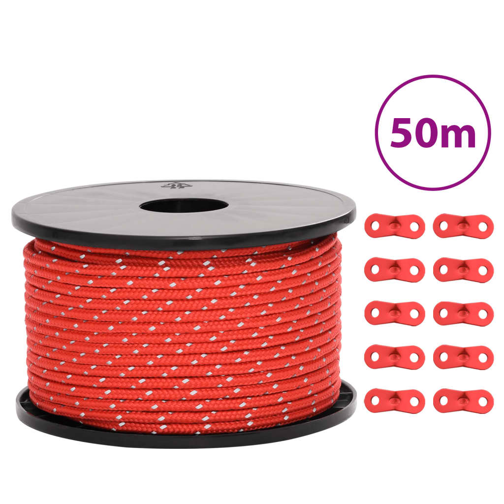 Vidaxl tentscheerlijn met reflecterende strips en steeksleutels 50 m 5 mm