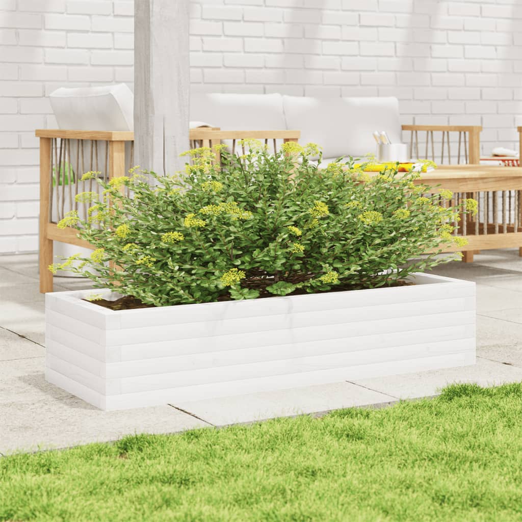 Vidaxl plantenbak 110x40x23 cm massief groenhout wit