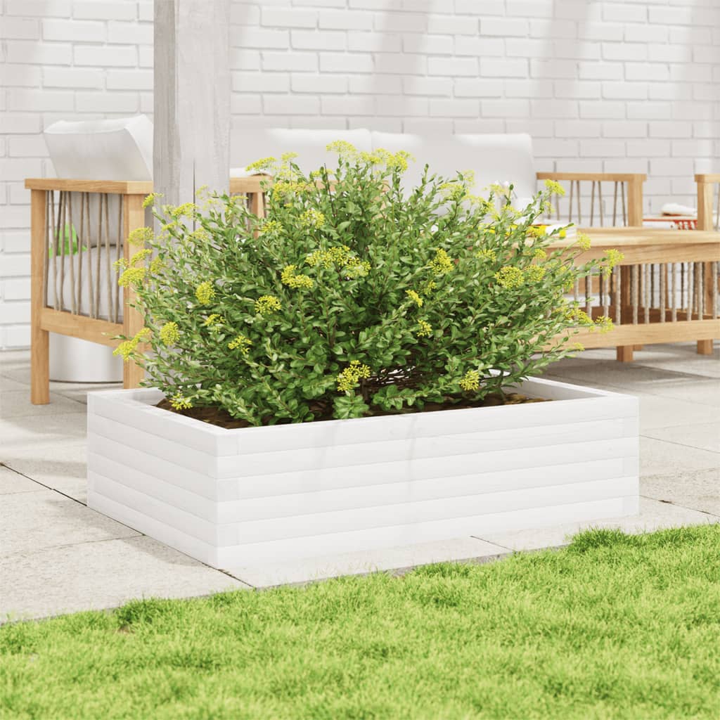 Vidaxl plantenbak 90x60x23 cm massief groenhout wit