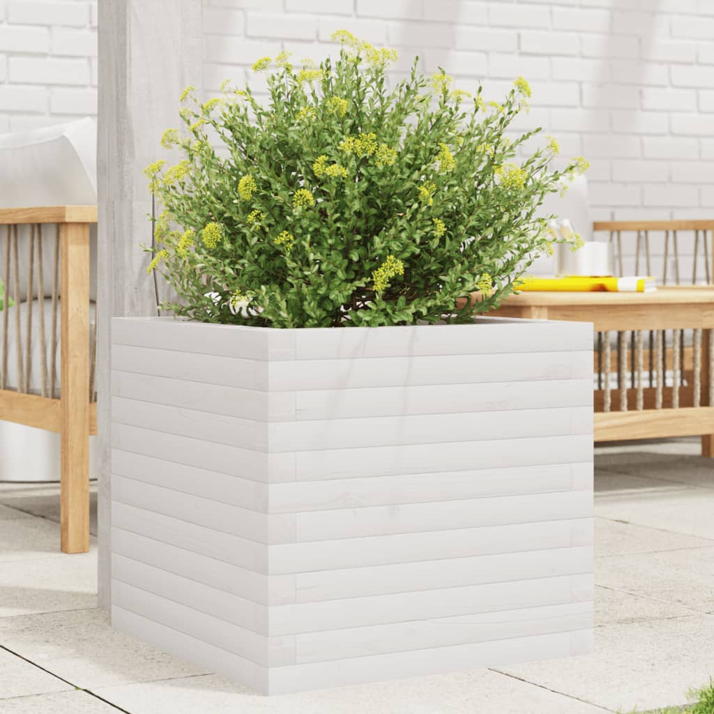 Vidaxl plantenbak 50x50x45,5 cm massief groenhout wit