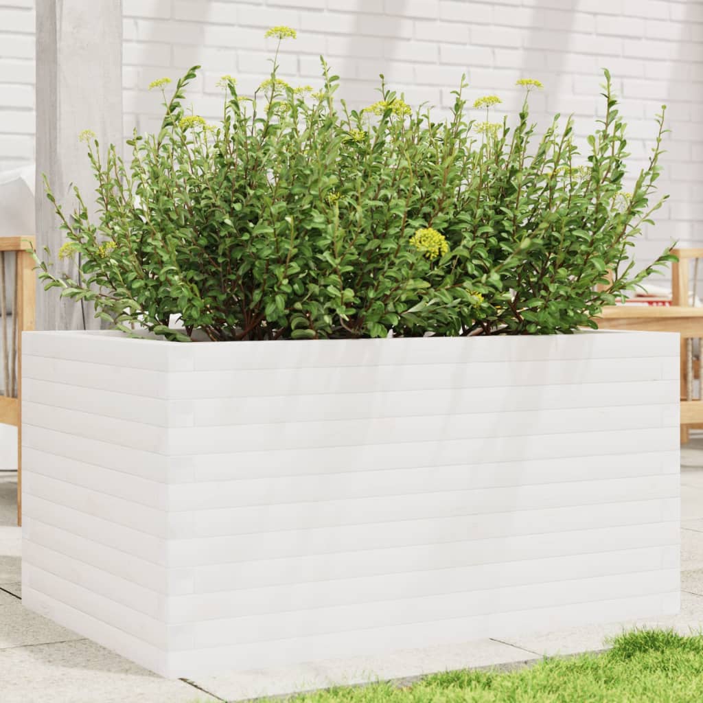 Vidaxl plantenbak 90x60x45,5 cm massief groenhout wit