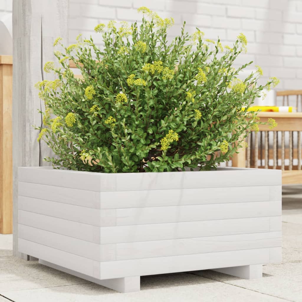 Vidaxl plantenbak 50x50x26,5 cm massief groenhout wit