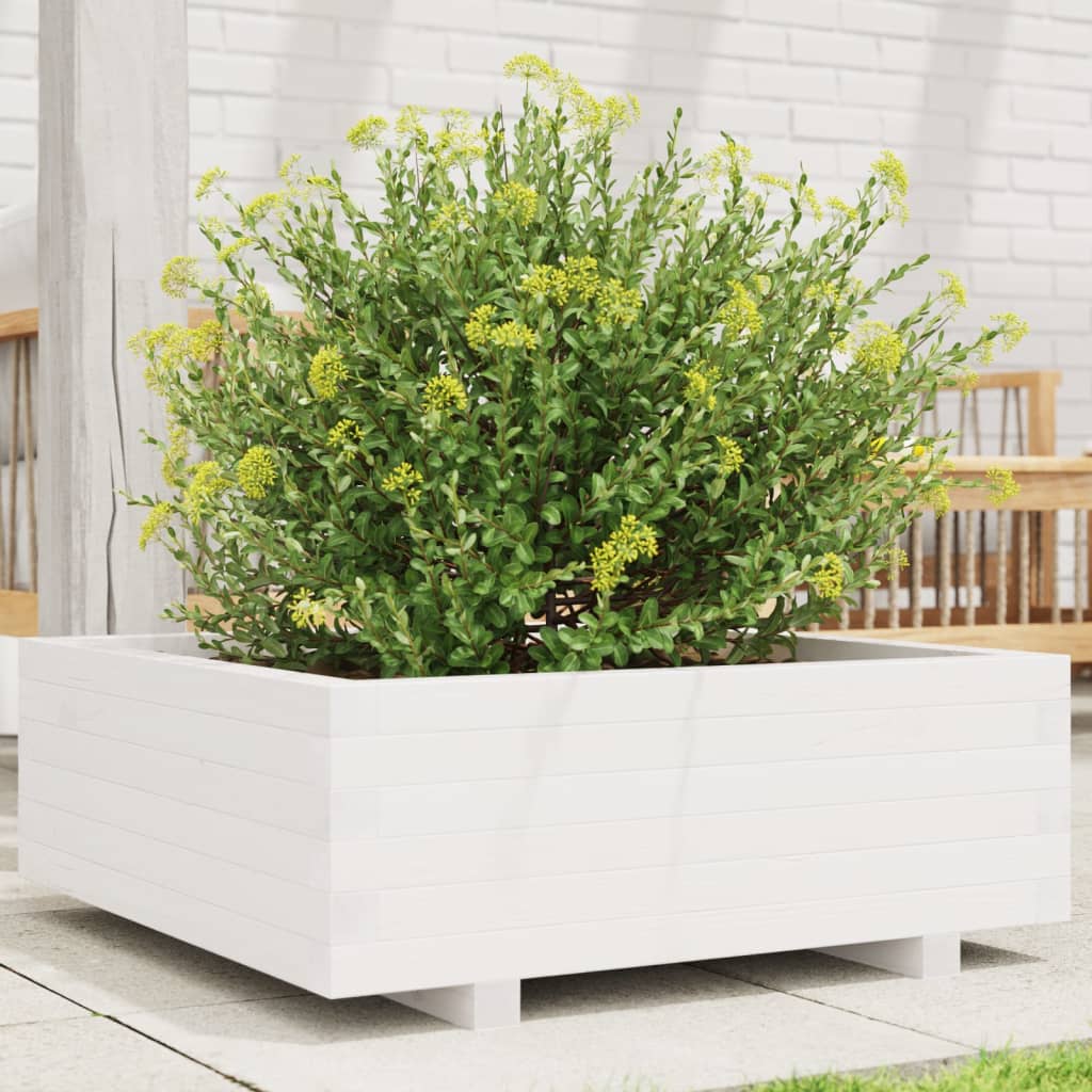 Vidaxl plantenbak 70x70x26,5 cm massief groenhout wit