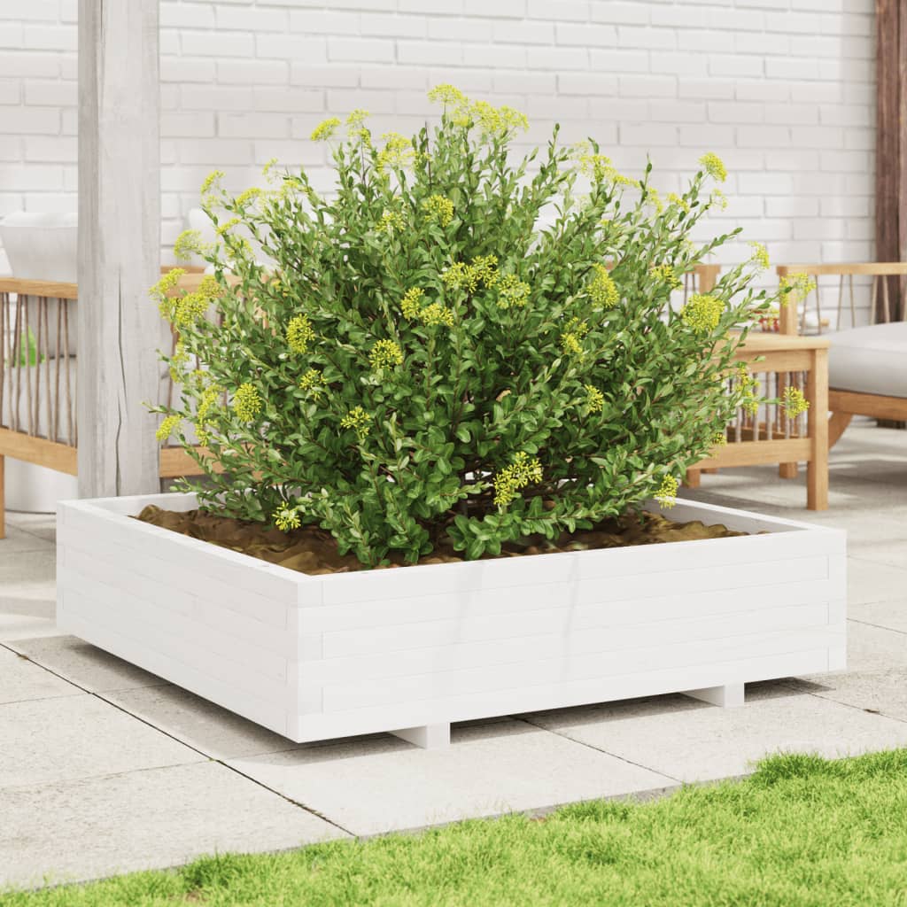Vidaxl plantenbak 100x100x26,5 cm massief groenhout wit
