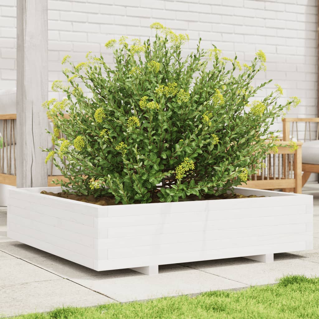 Vidaxl plantenbak 100x100x26,5 cm massief groenhout wit