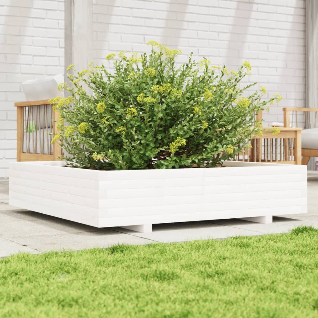 Vidaxl plantenbak 110x110x26,5 cm massief groenhout wit