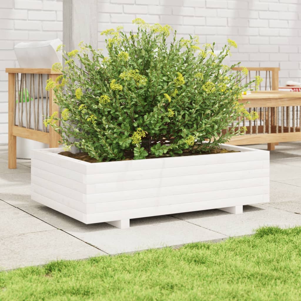 Vidaxl plantenbak 90x60x26,5 cm massief groenhout wit