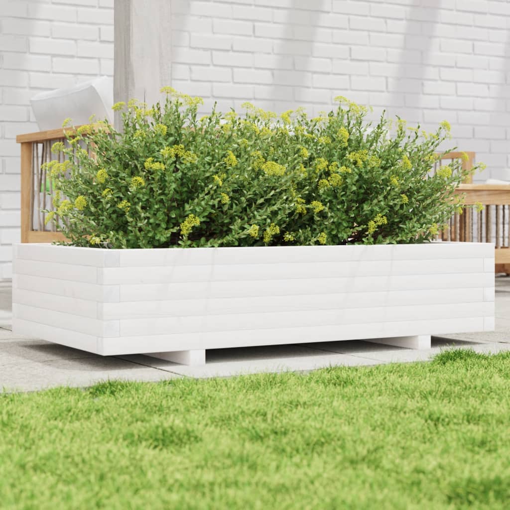 Vidaxl plantenbak 110x60x26,5 cm massief groenhout wit