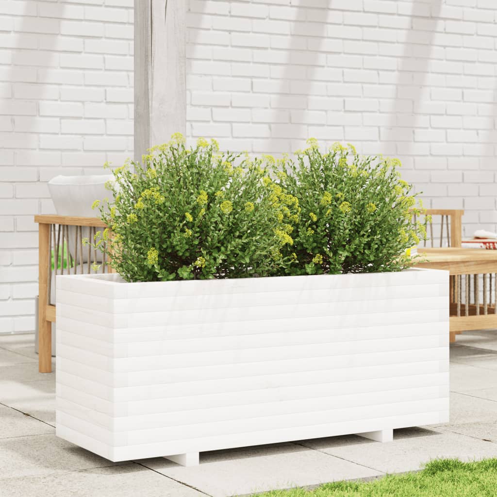 Vidaxl plantenbak 110x40x49,5 cm massief groenhout wit