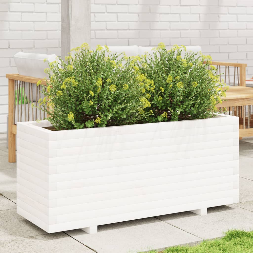 Vidaxl plantenbak 110x40x49,5 cm massief groenhout wit