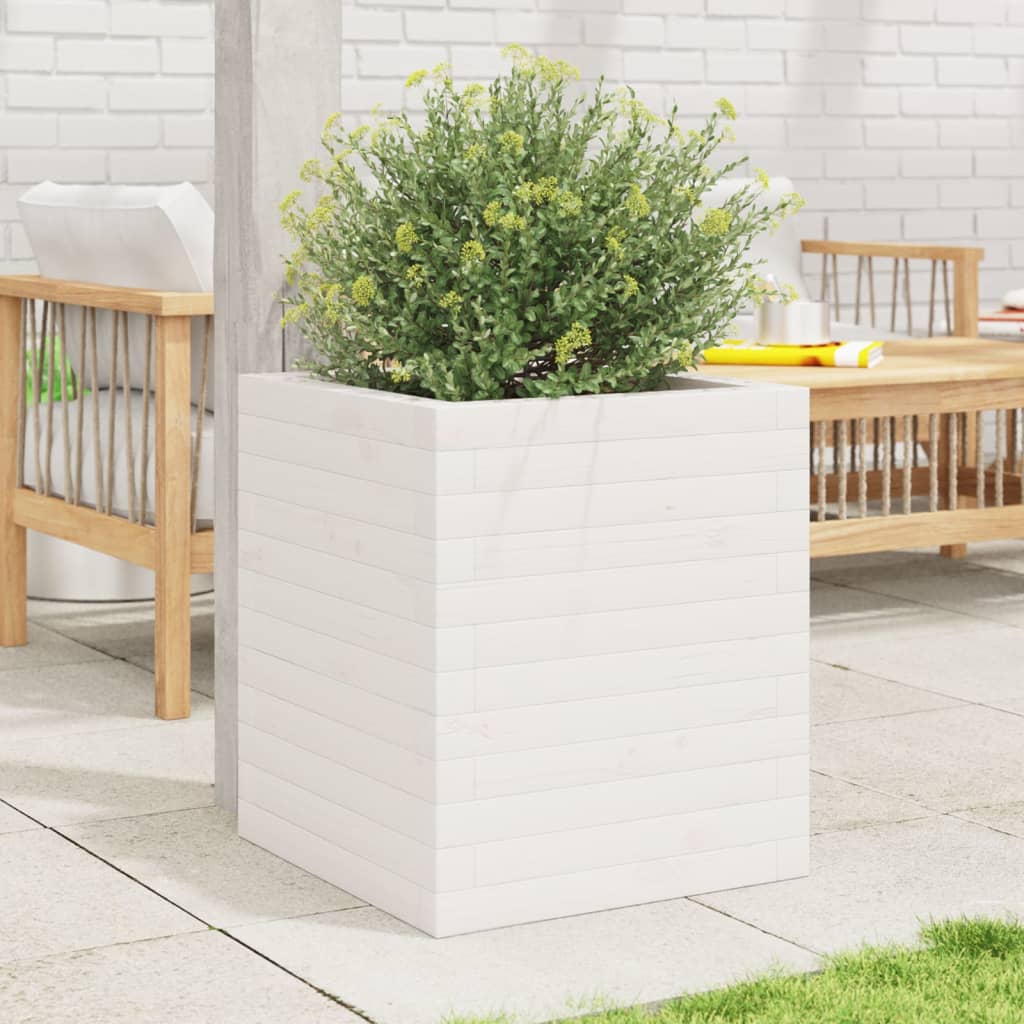 VidaXL Plantenbak 40x40x46 cm massief groenhout wit
