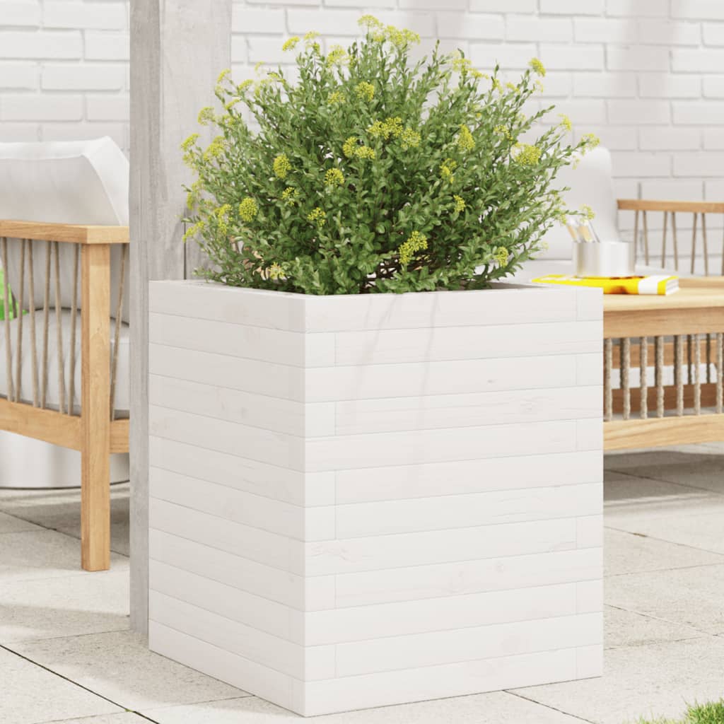 VidaXL Plantenbak 40x40x46 cm massief groenhout wit