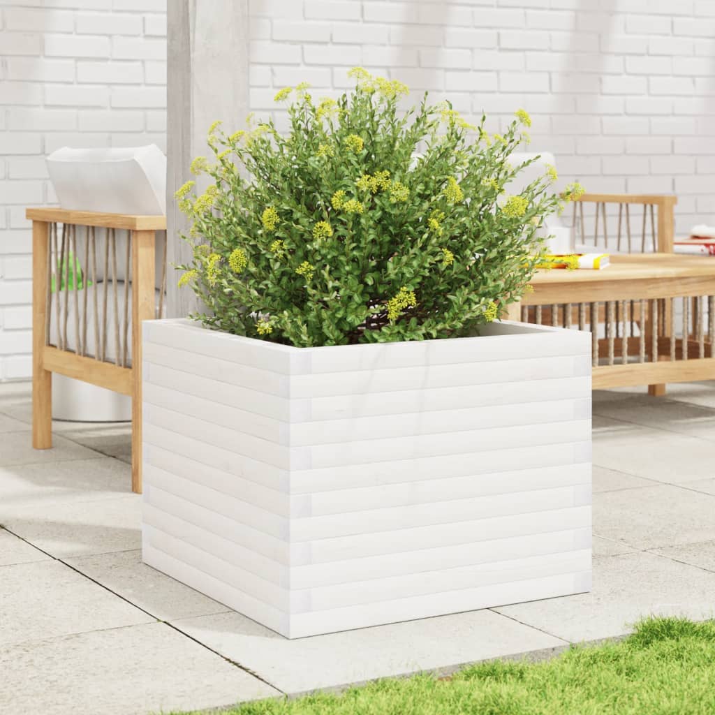 VidaXL Plantenbak 60x60x46 cm massief groenhout wit