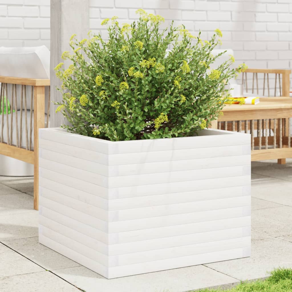 VidaXL Plantenbak 60x60x46 cm massief groenhout wit